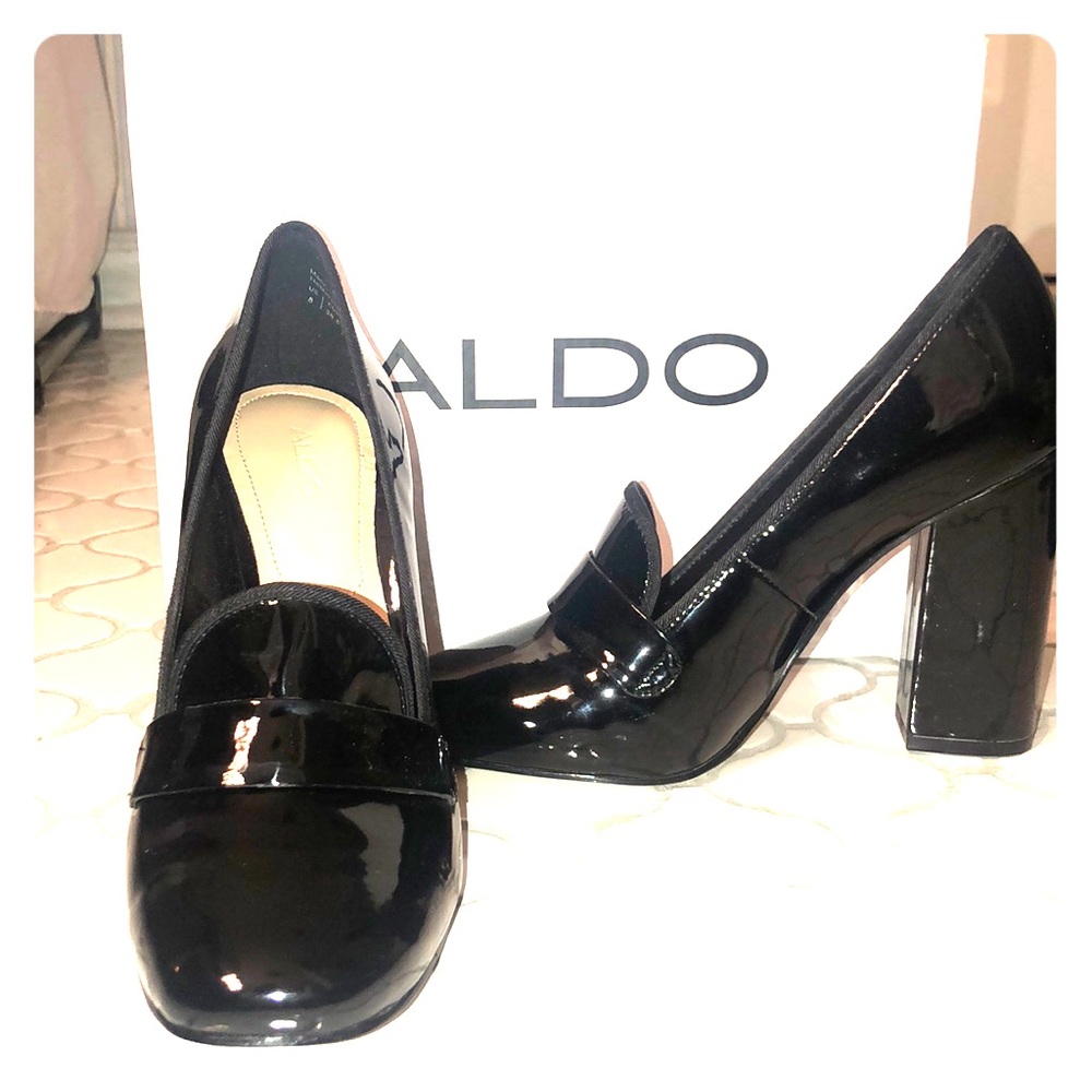 Black patent leather heels